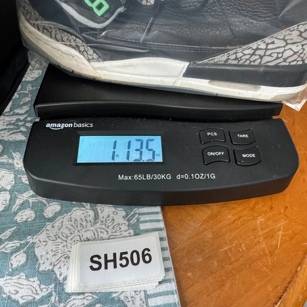 Jordan 3 Retro Kids 7Y Black Green Grey Elephant Print DM0967-031